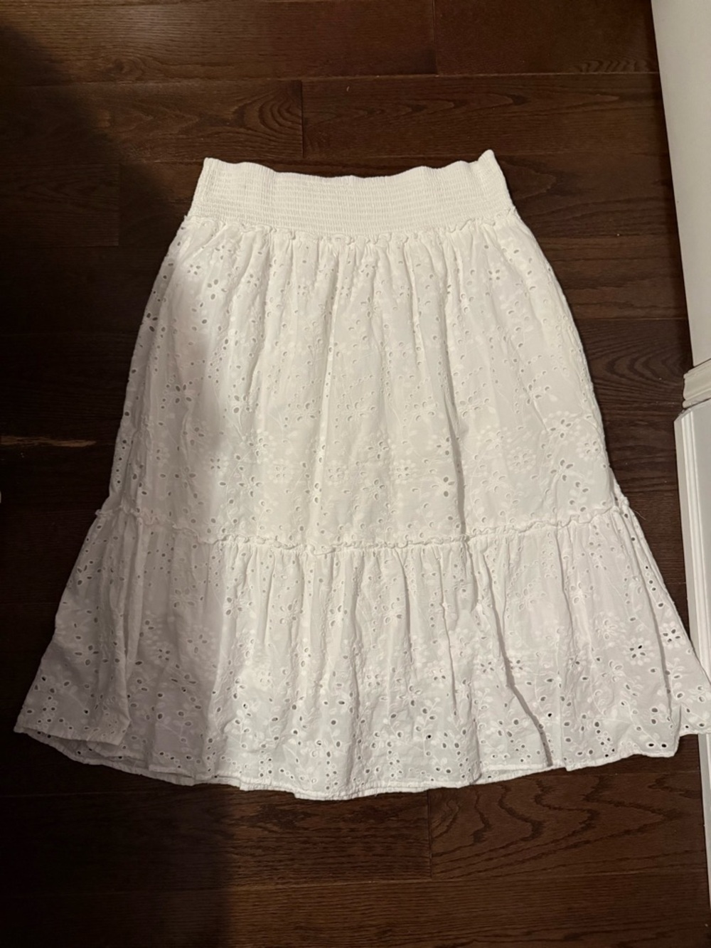 Eyelet Tiered Midi Skirt